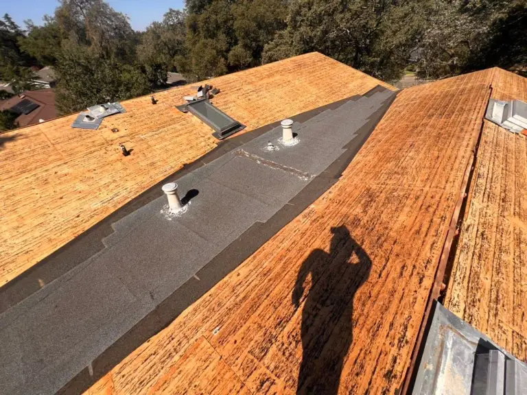Rocklin roof torn off down to the wood deck during a roof replacement