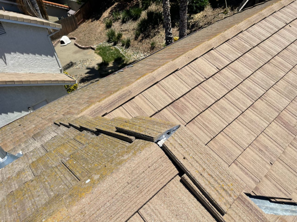 Lead flashing installed at a tile roof miter junction